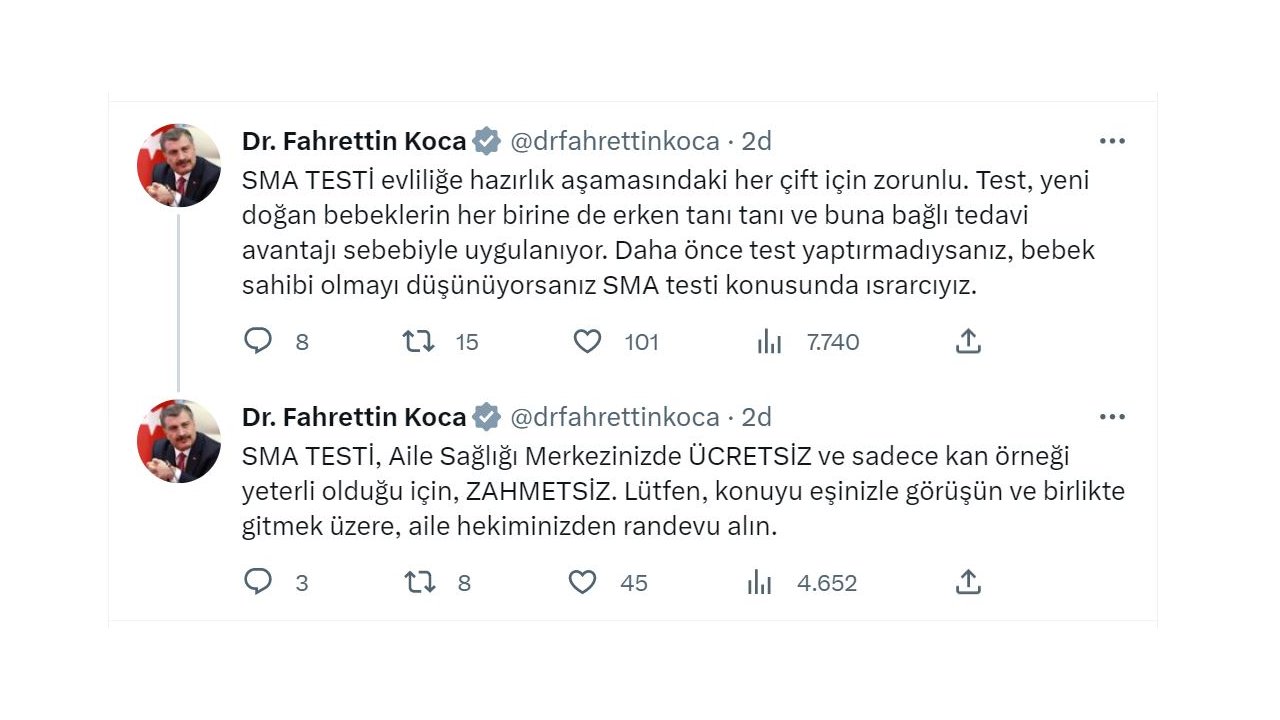 Bakan Koca: SMA taramasıyla erken dönemde tedavi şansı elde ettik (2)